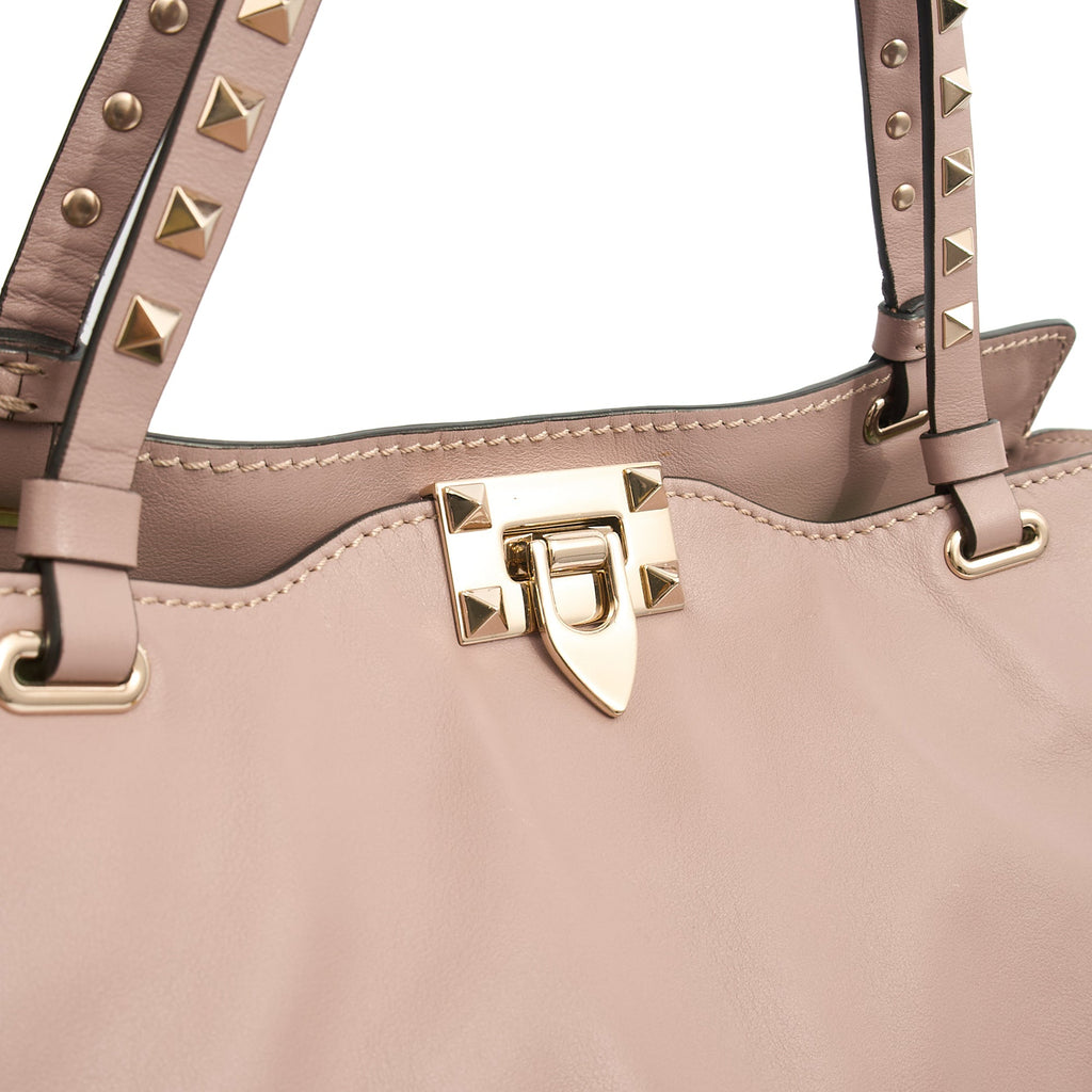 Valentino Tote Rockstud Lock Medium in Pink, Calfskin