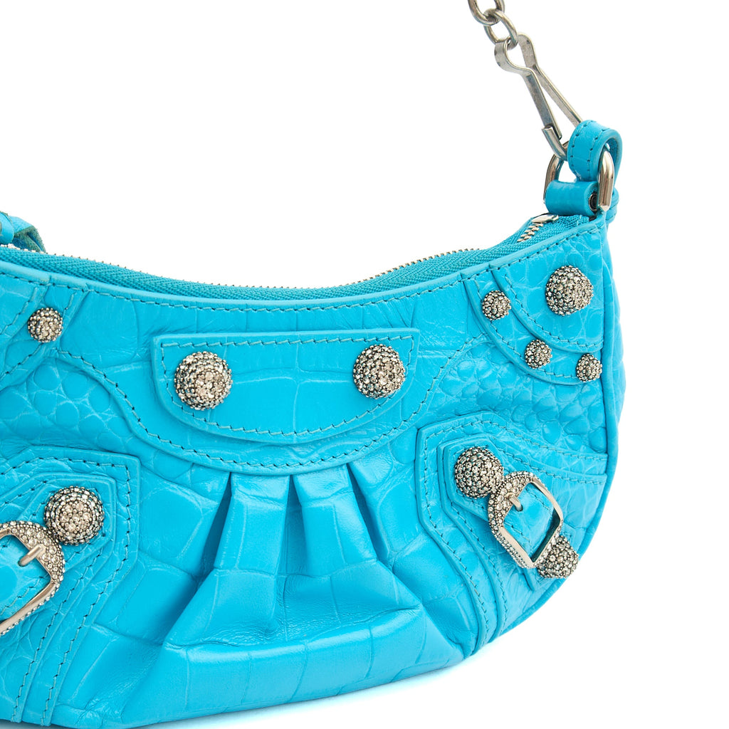 Balenciaga Cross Body Le Cagole S in Blue, Exotic Effect Leather
