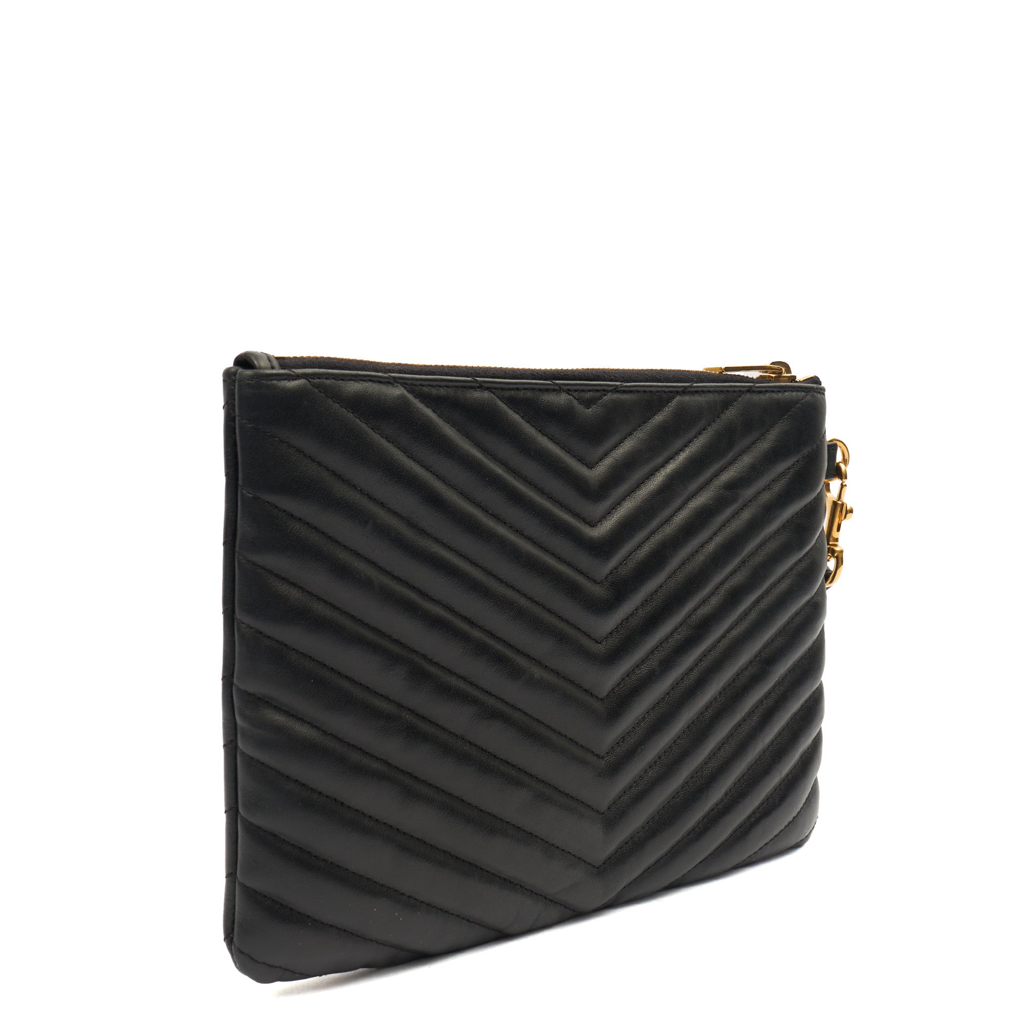 Saint Laurent Clutch Cassandre Zipped Pouch - Large in Black, Leather