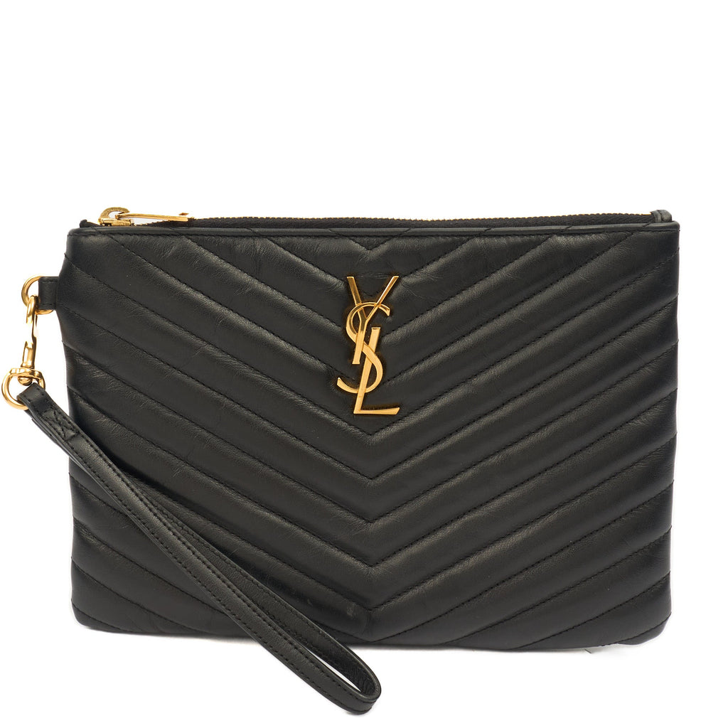 Saint Laurent Clutch Cassandre Zipped Pouch - Large in Black, Leather