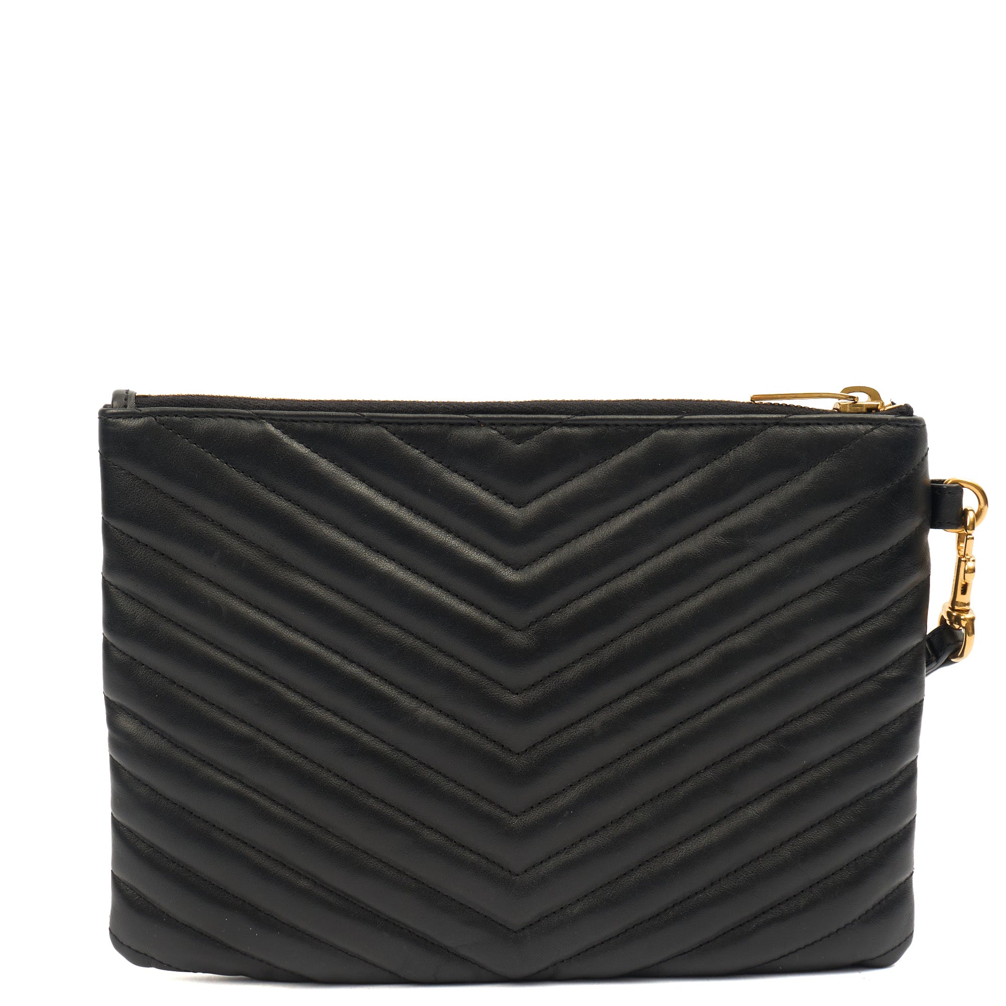 Saint Laurent Clutch Cassandre Zipped Pouch - Large in Black, Leather
