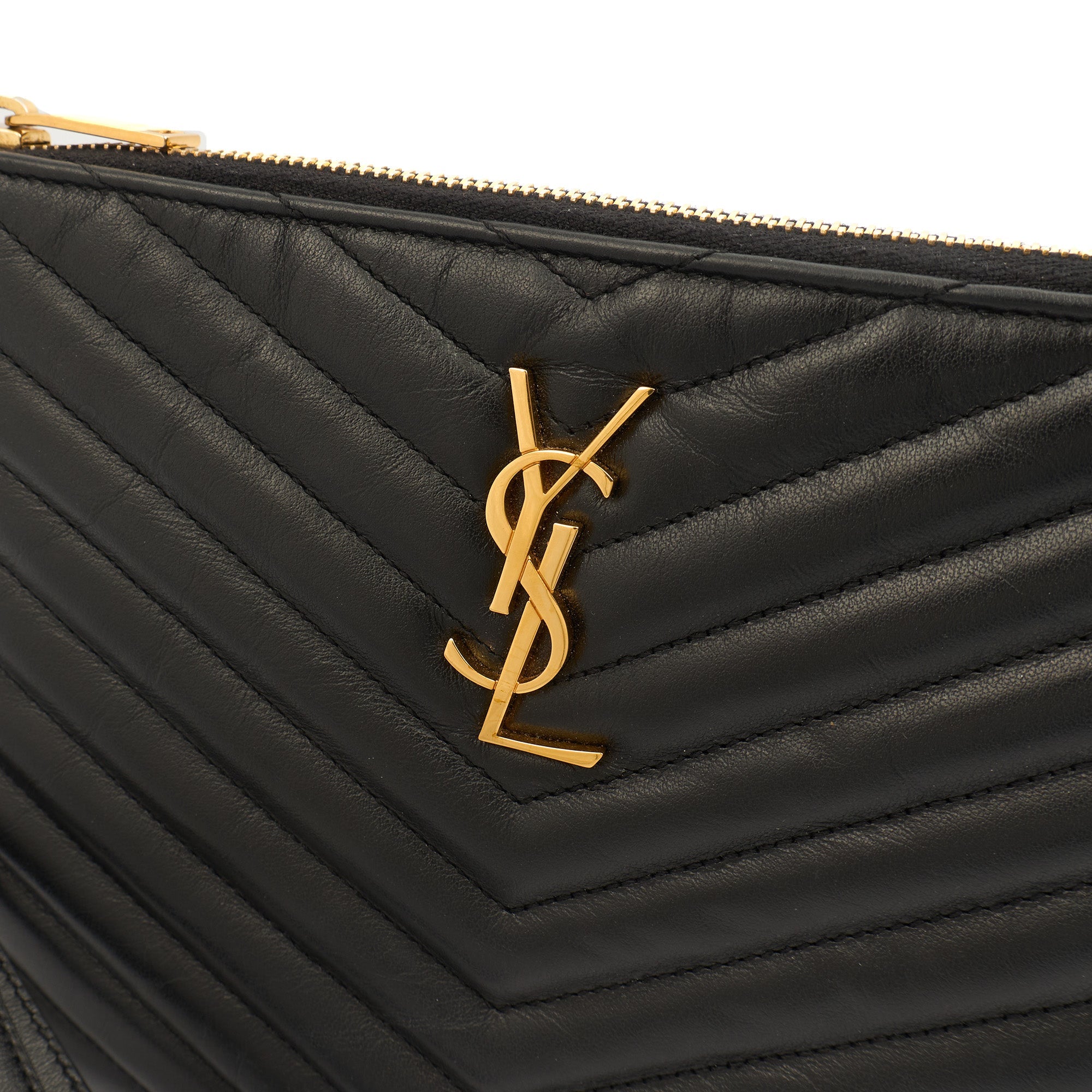 Saint Laurent Clutch Cassandre Zipped Pouch - Large in Black, Leather