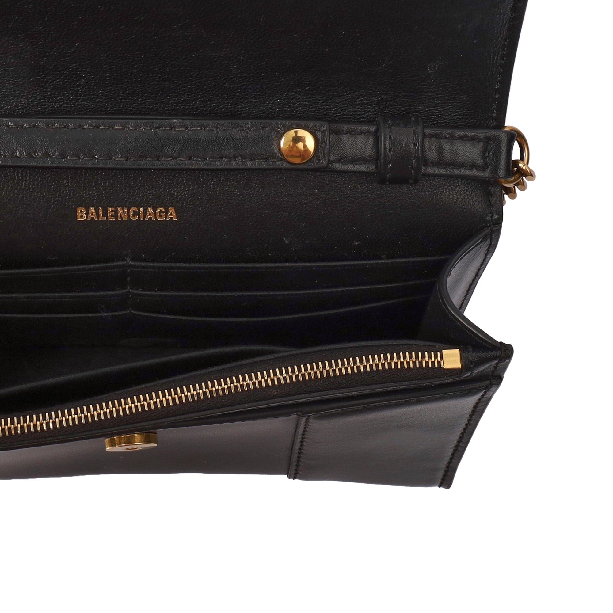 Balenciaga Shoulder Bag Hourglass Wallet on Chain in Black, Leather