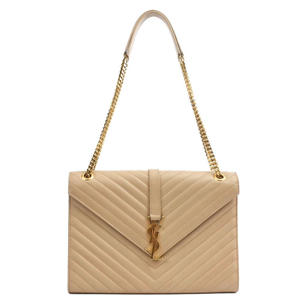 Saint Laurent Shoulder Bag Envelope - Large in Neutral, Calfskin Leather