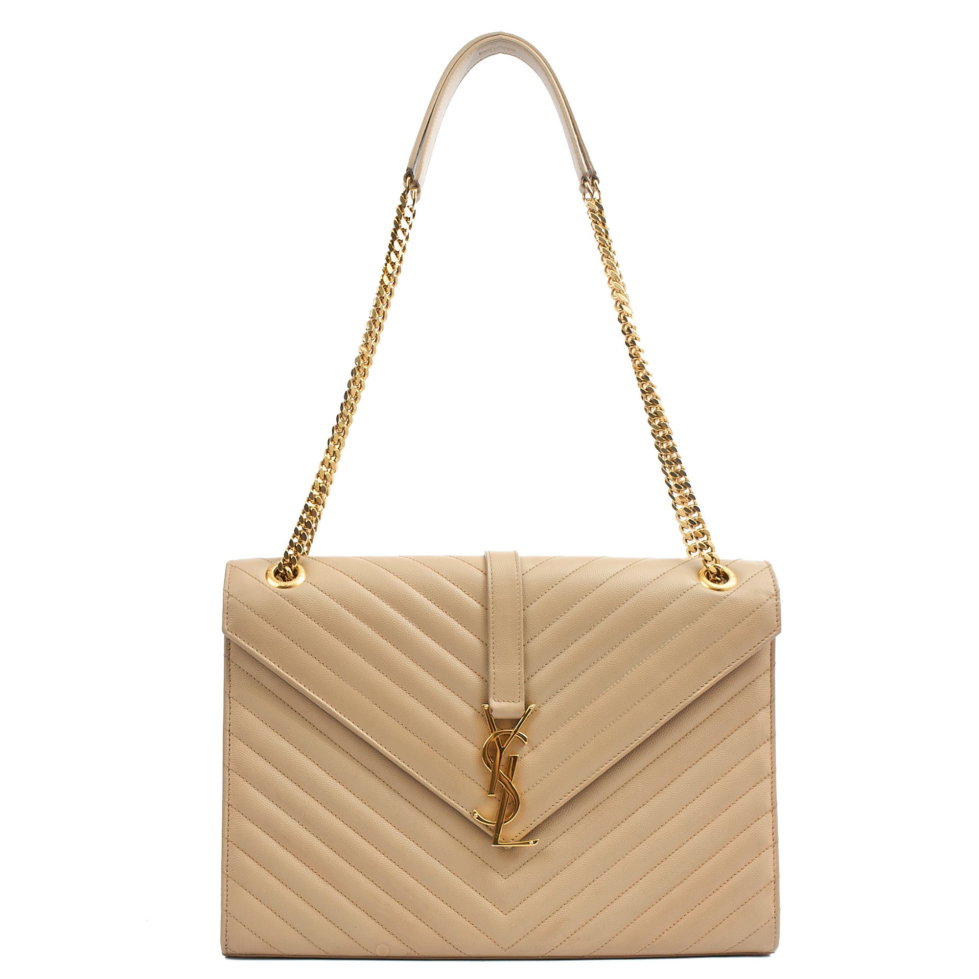 Saint Laurent Shoulder Bag Envelope - Large in Neutral, Calfskin Leather