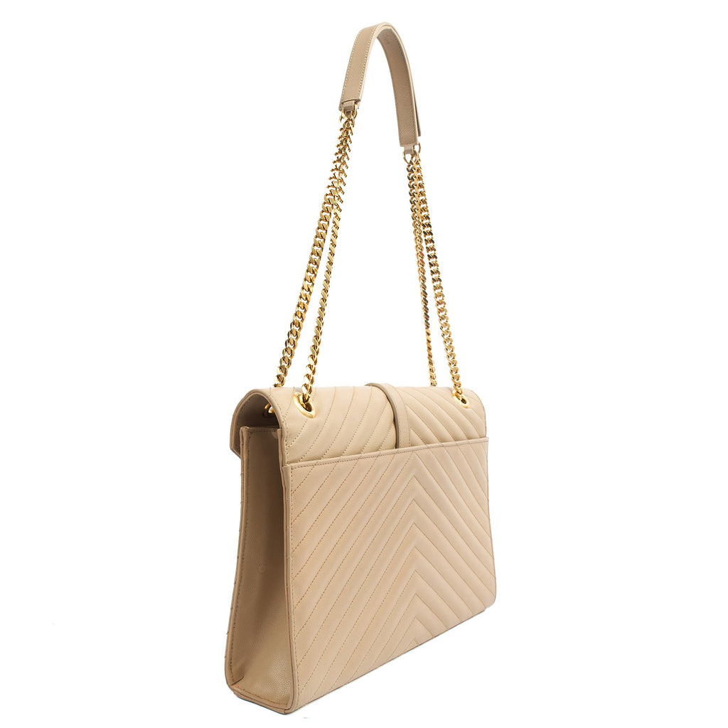 Saint Laurent Shoulder Bag Envelope - Large in Neutral, Calfskin Leather
