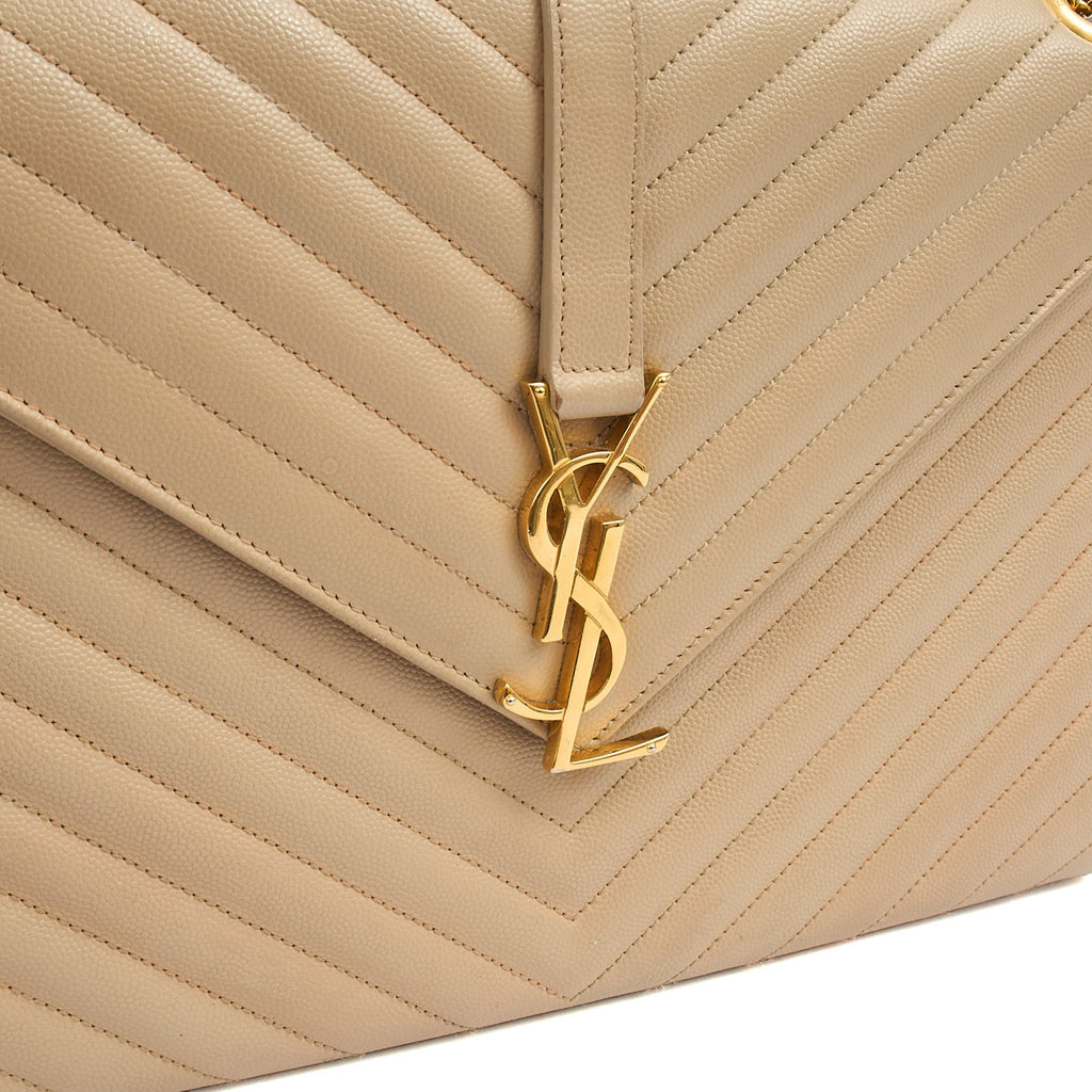 Saint Laurent Shoulder Bag Envelope - Large in Neutral, Calfskin Leather