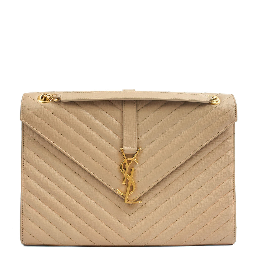 Saint Laurent Shoulder Bag Envelope - Large in Neutral, Calfskin Leather