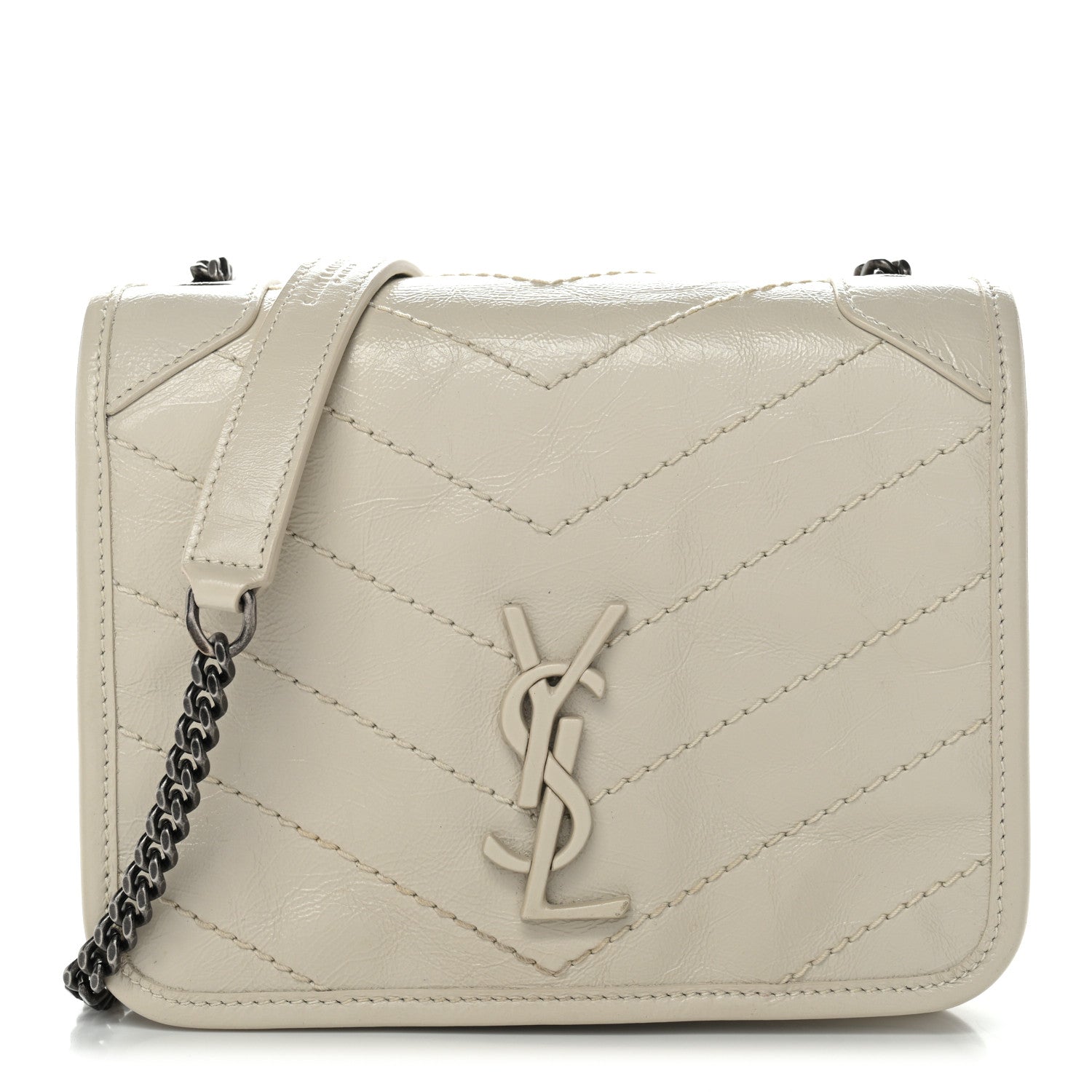 Crinkled Calfskin Matelasse Monogram Niki Chain Wallet Crema Soft