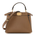 Vitello Seta Fabric Jacquard FF 1974 Mini Peekaboo Iconic Satchel Sand Tobacco Moro