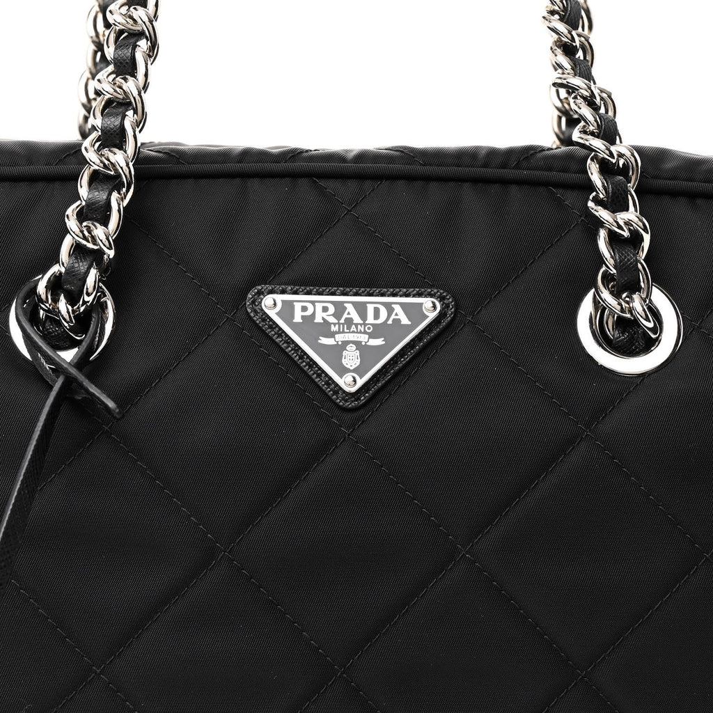 Nylon Tessuto Impuntu Quilted Shoulder Bag Black