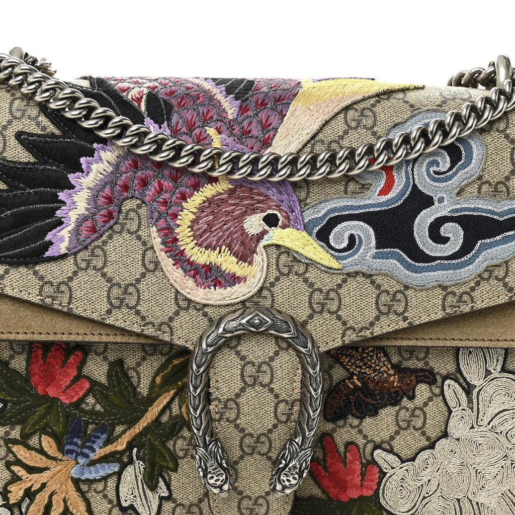 GG Supreme Monogram Embroidered Medium Dionysus Shoulder Bag Taupe