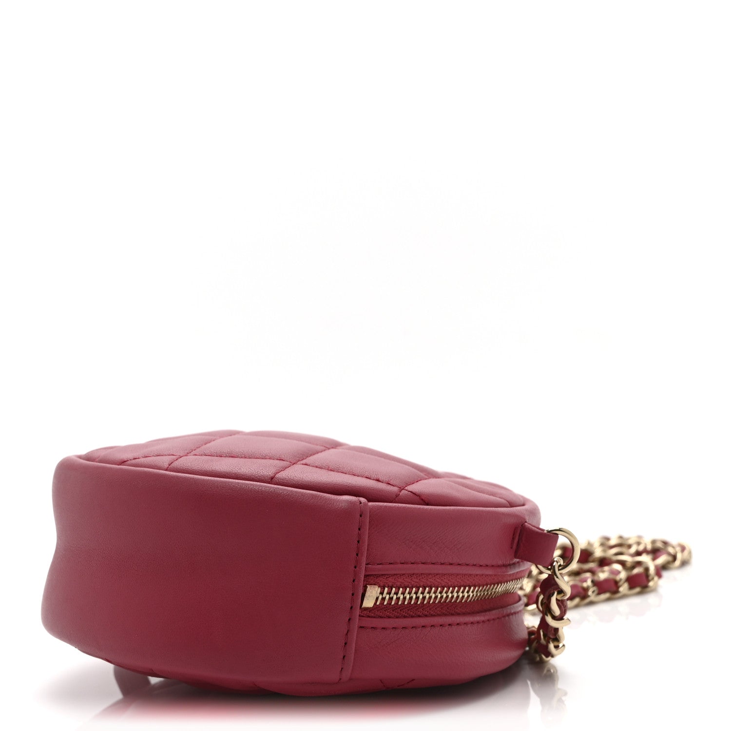 Lambskin Quilted Round Clutch With Chain Pink