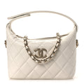 Caviar Quilted Hobo Clutch With Chain White