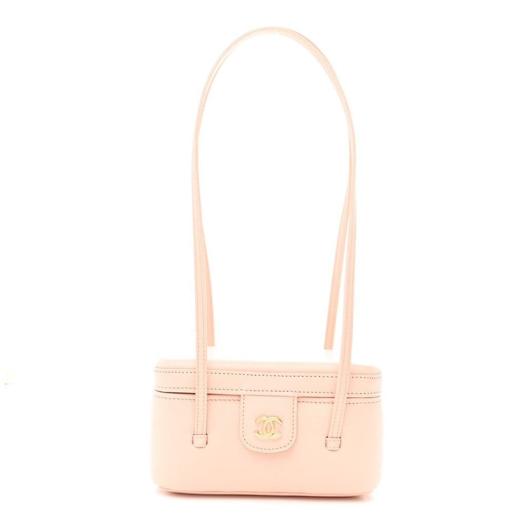 Shiny Caviar Preppy Coco Long Vanity With Strap  Light Pink