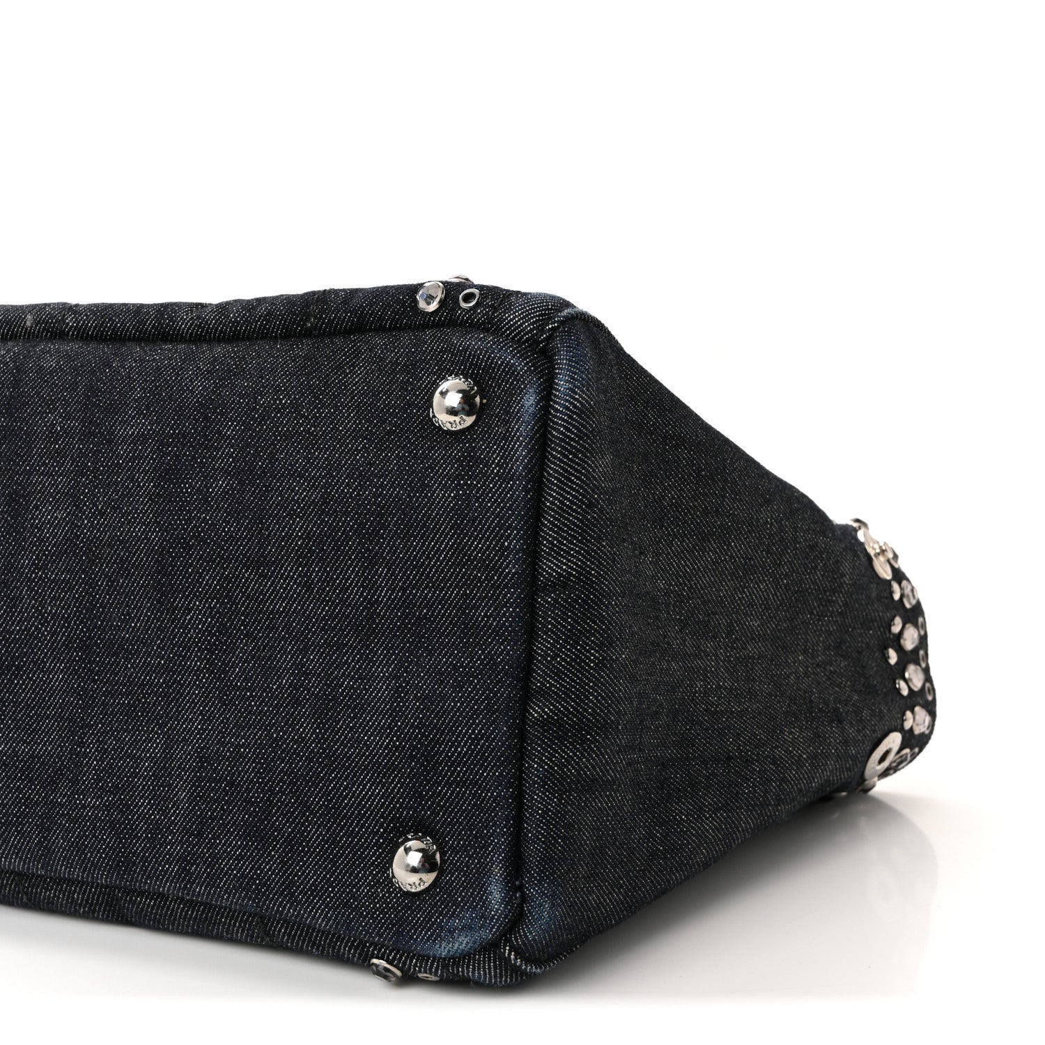 Canapa Denim Crystal Rivet Studded Tote Avio
