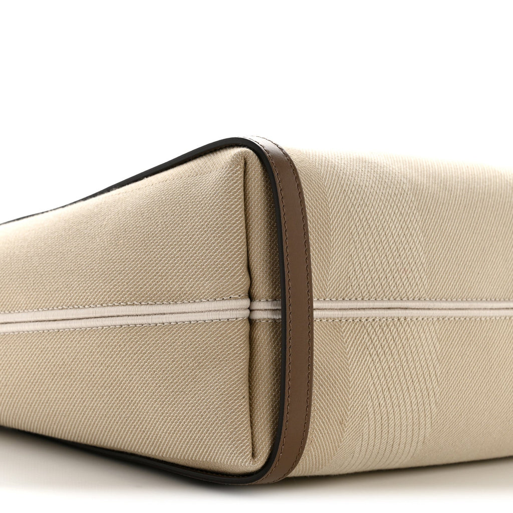 Canvas Calfskin Small Logo Carry Tote Vegetal Beige
