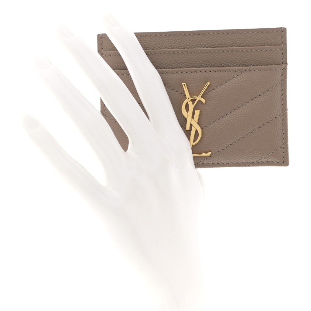 Grain De Poudre Matelasse Chevron Monogram Credit  Case Taupe