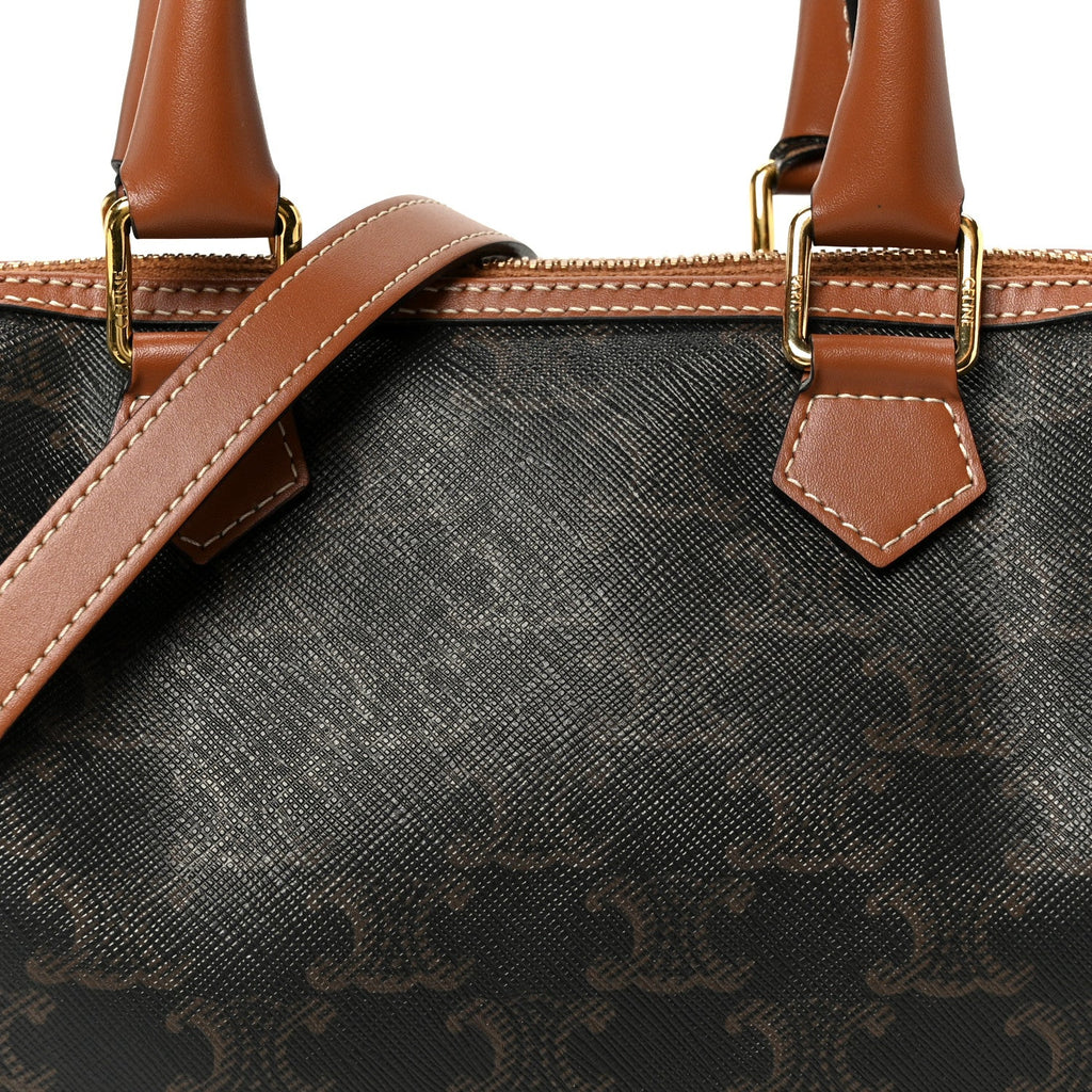 Triomphe Canvas Calfskin Small Boston Bag Tan