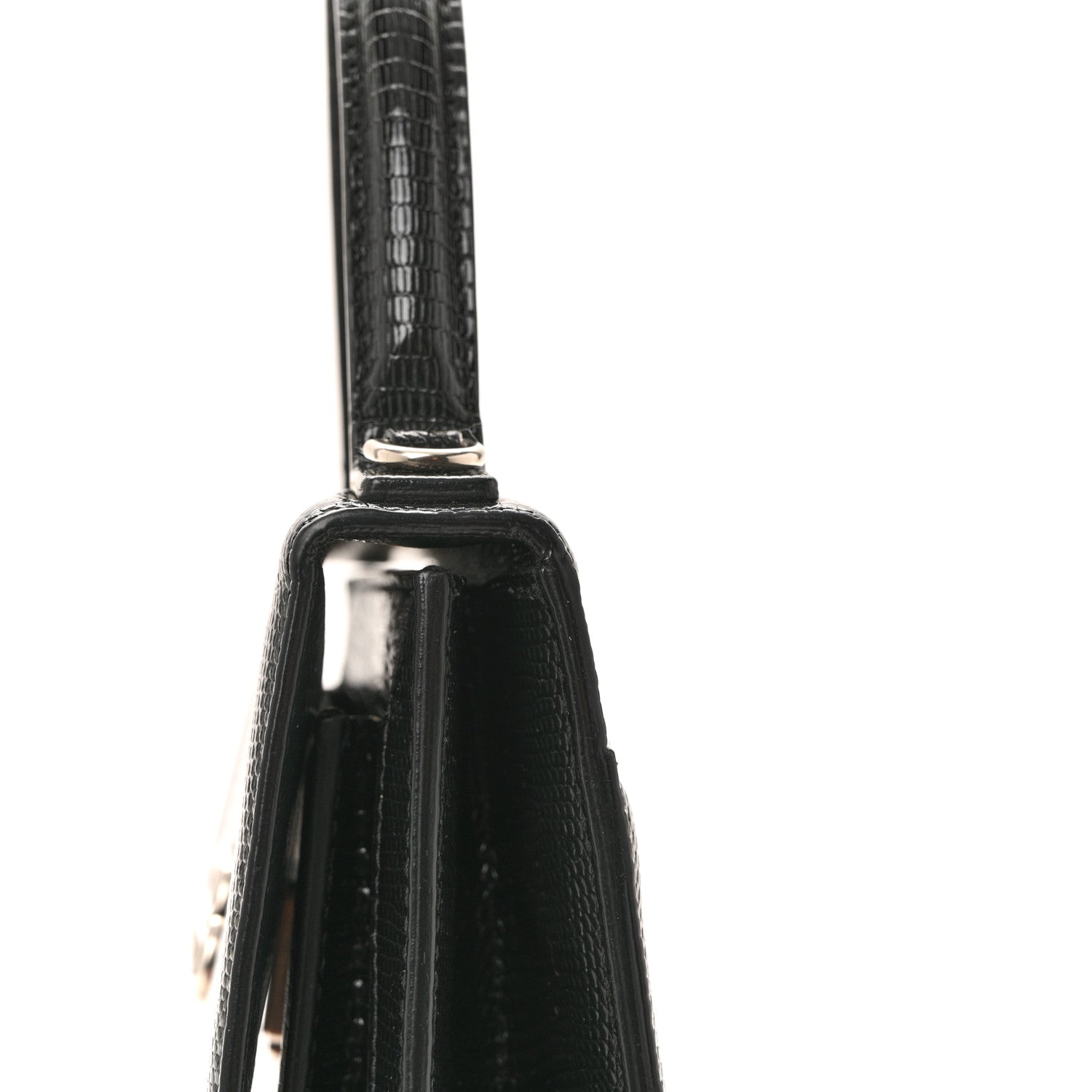 Patent Calfskin Lizard Embossed XS Sharp Top Handle Bag Black
