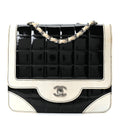 Lambskin Patent Chocolate Bar Flap Black White