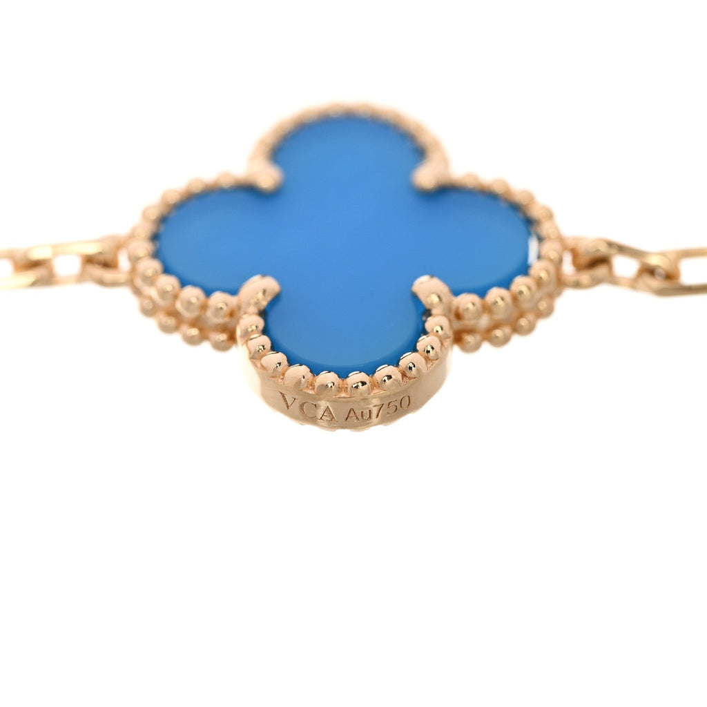18K Yellow Gold Blue Agate 5 Motifs Vintage Alhambra Bracelet