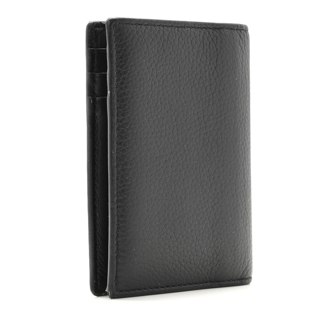 Grained Calfskin Icon Vertical Bifold  Holder Black
