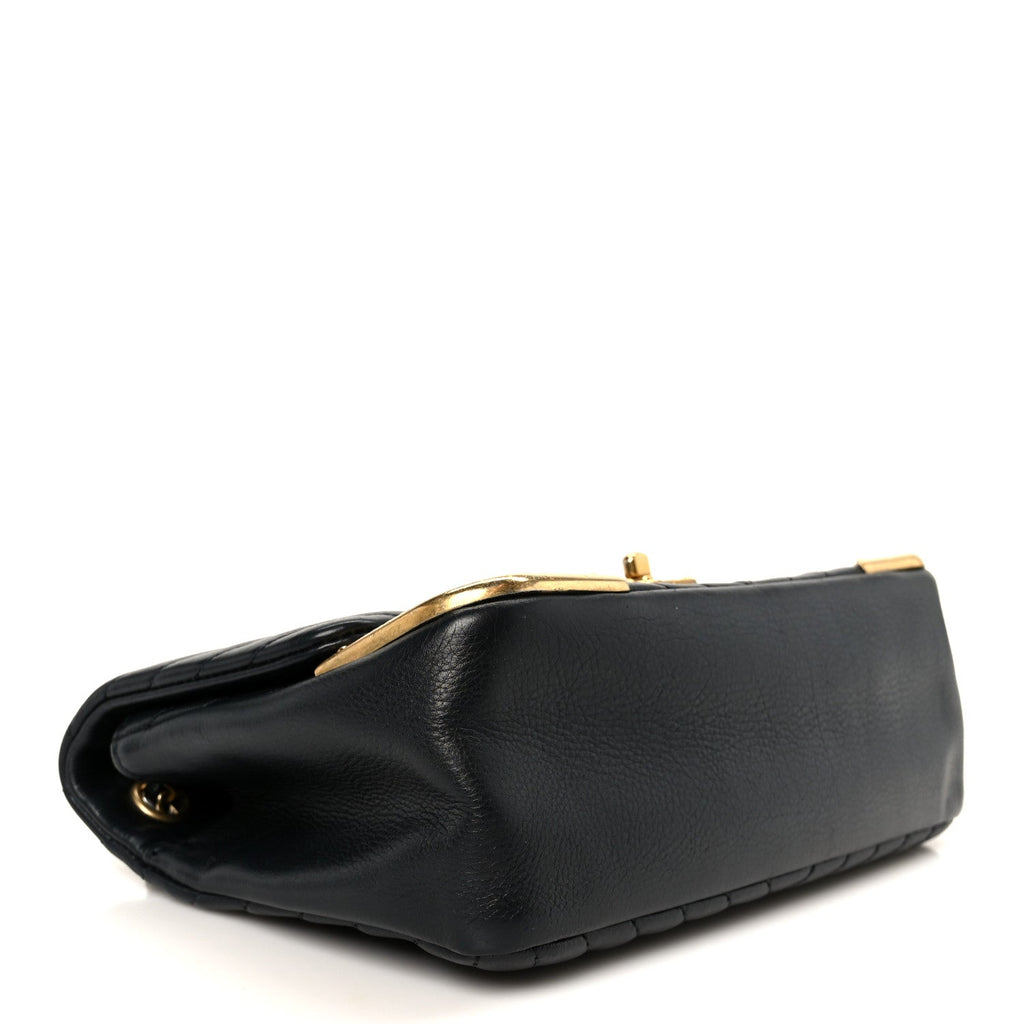 Calfskin Chevron Quilted Mini Rock The Corner Flap Black