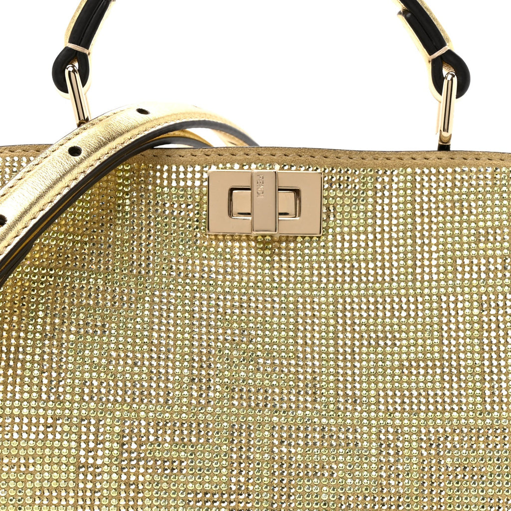 Crystal Vitello Laminato FF Petite Peekaboo I SEE U Satchel Crystal Platinum Light Gold