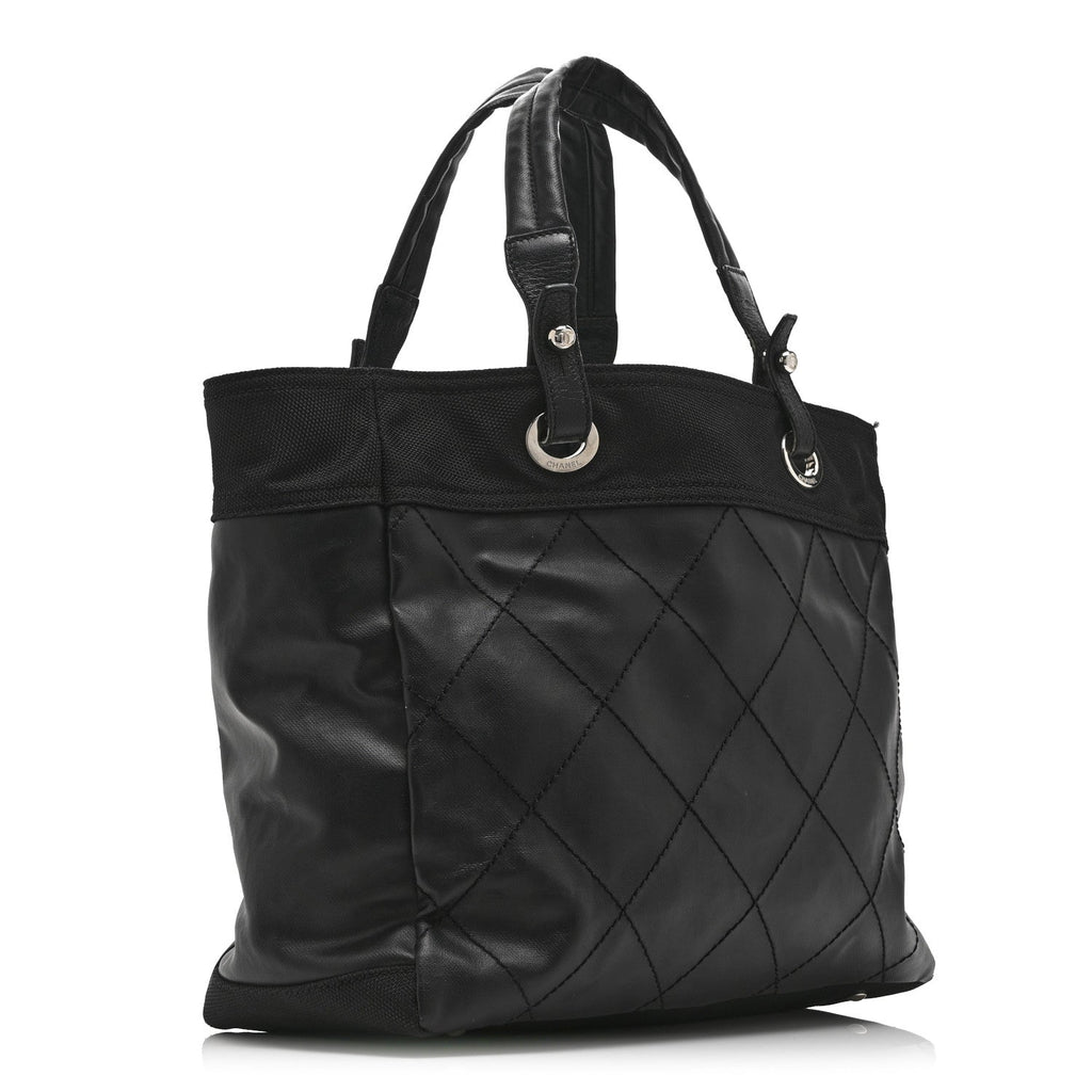 Coated Canvas Quilted Large Paris Biarritz Tote Black