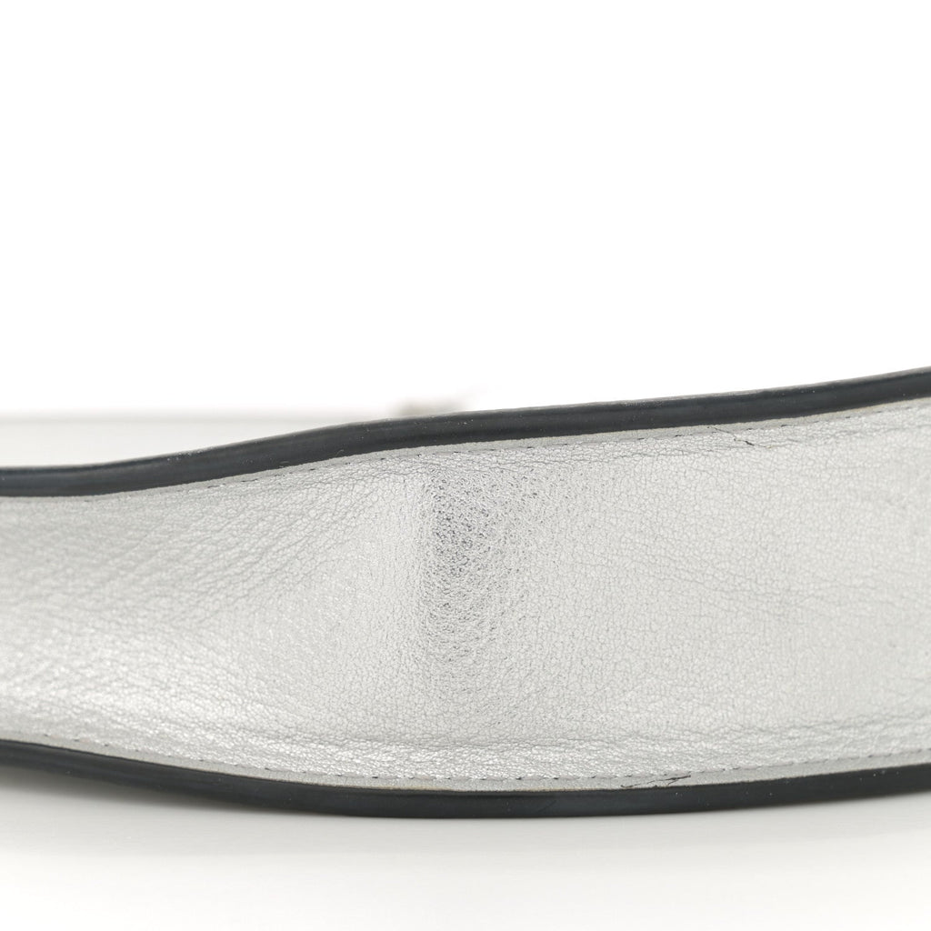 Metallic Grainy Calfskin Mini Vlogo Hobo Bag Silver