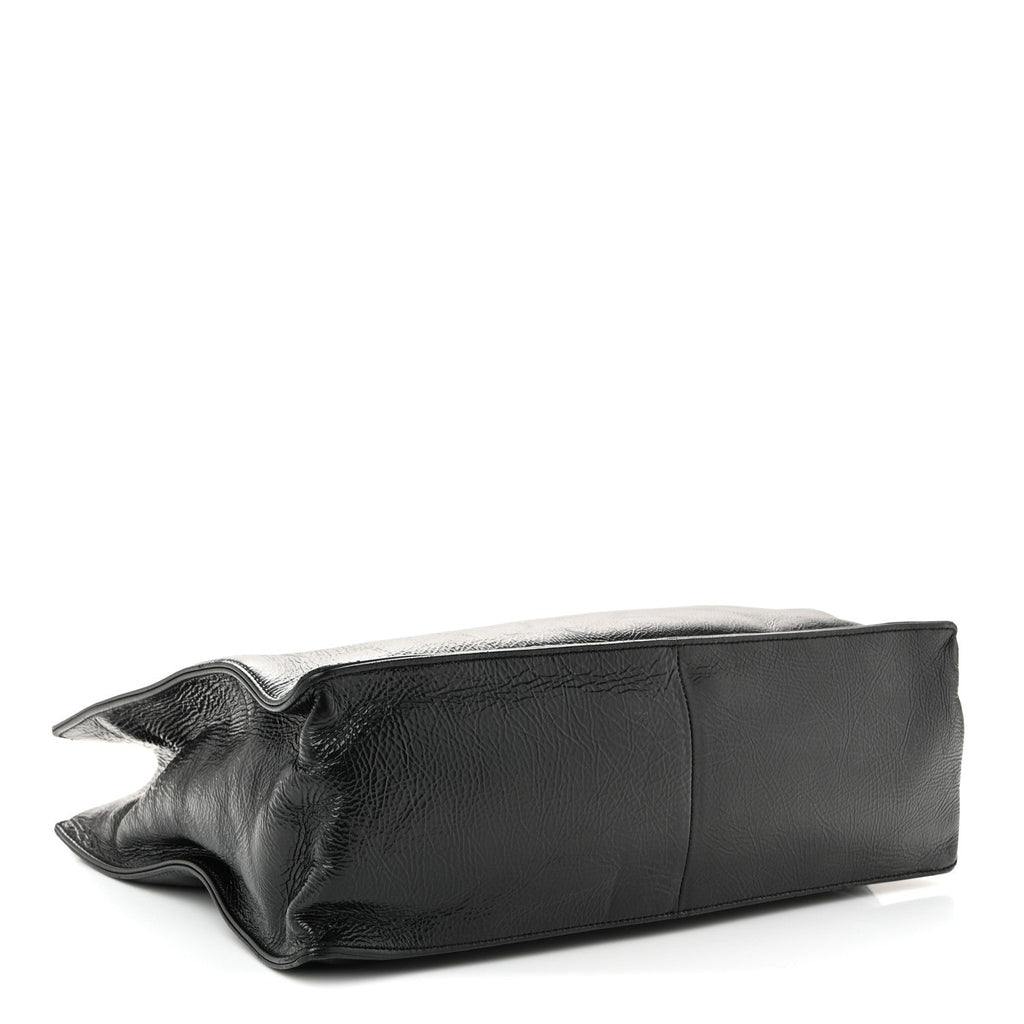 Shiny Aged Calfskin Shopping Bag Black