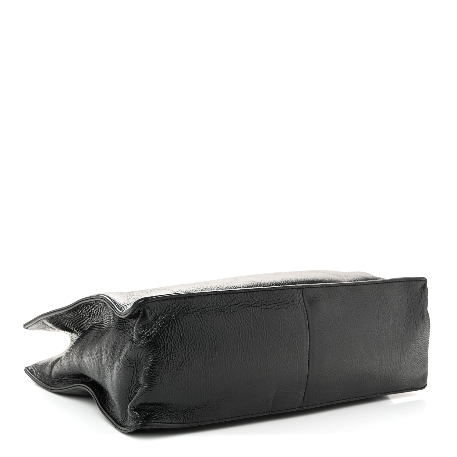 Shiny Aged Calfskin Shopping Bag Black
