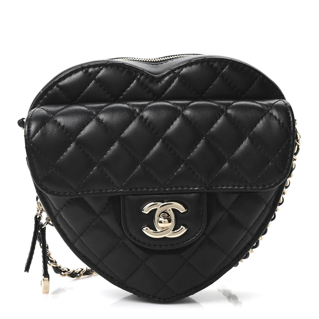 Lambskin Quilted CC In Love Heart Bag Black