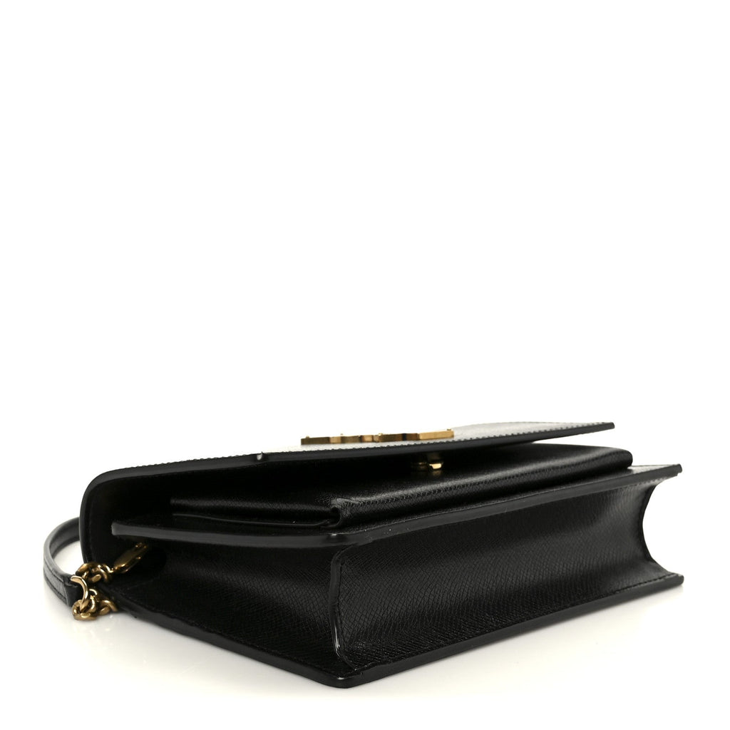 Coated Bark Calfskin Sunset Chain Wallet  Black