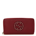 Pebbled Calfskin Studded Soho Zip Around Wallet Soft Burgundy