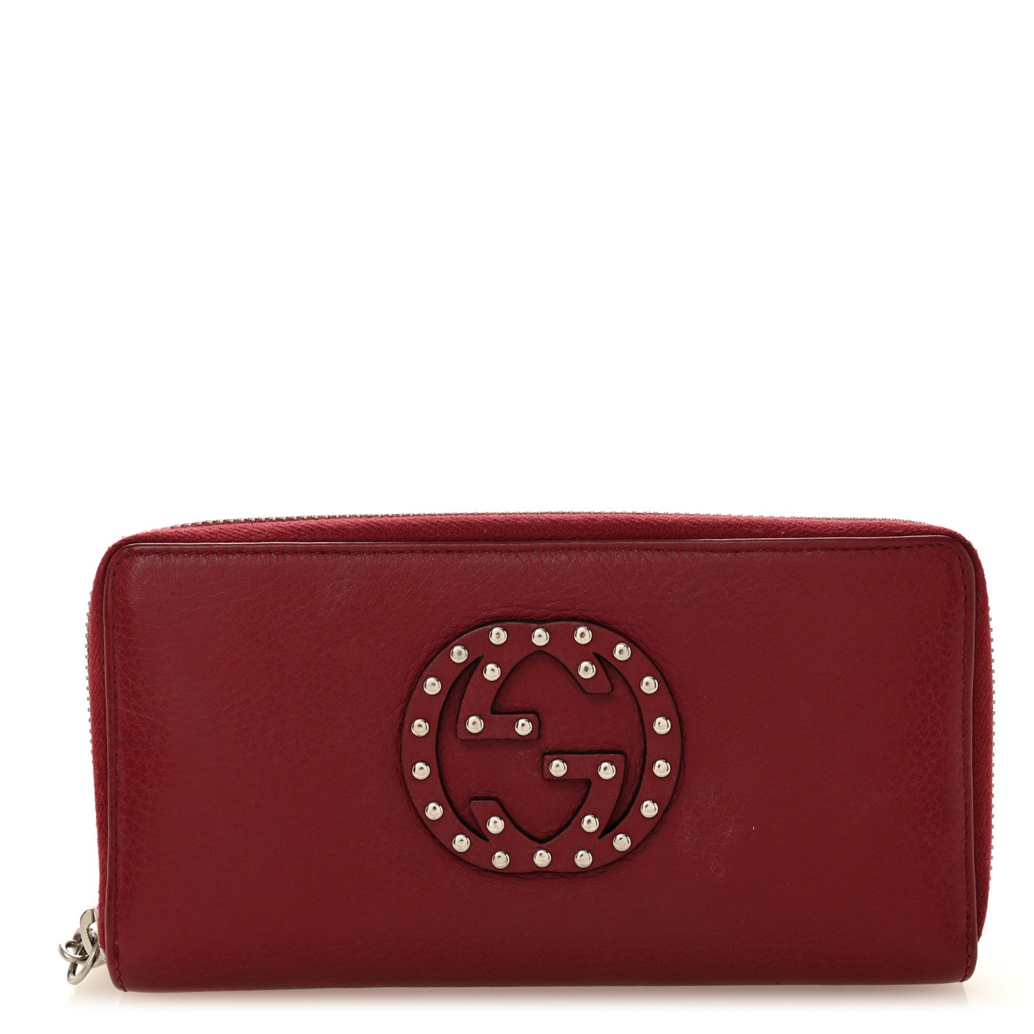 Pebbled Calfskin Studded Soho Zip Around Wallet Soft Burgundy