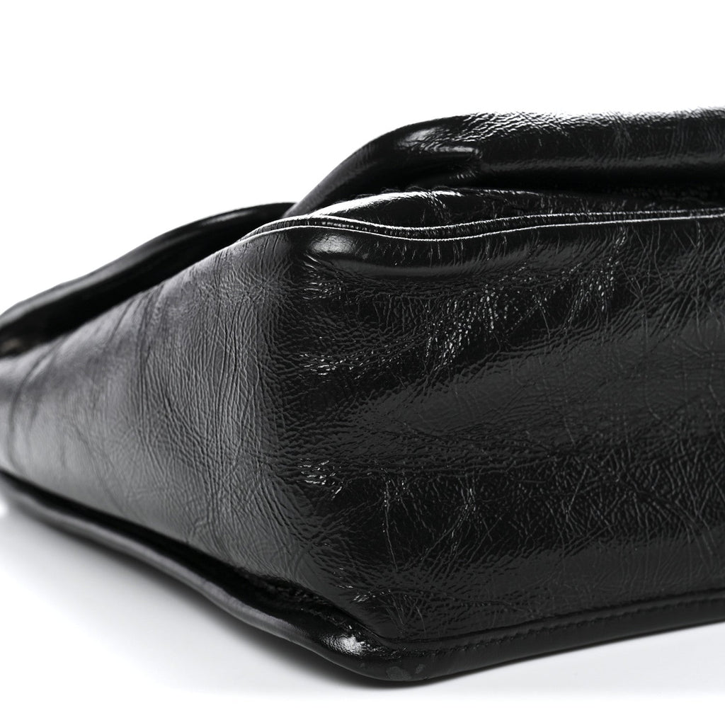 Crinkled Calfskin Matelasse Monogram Medium Niki Chain Satchel Black