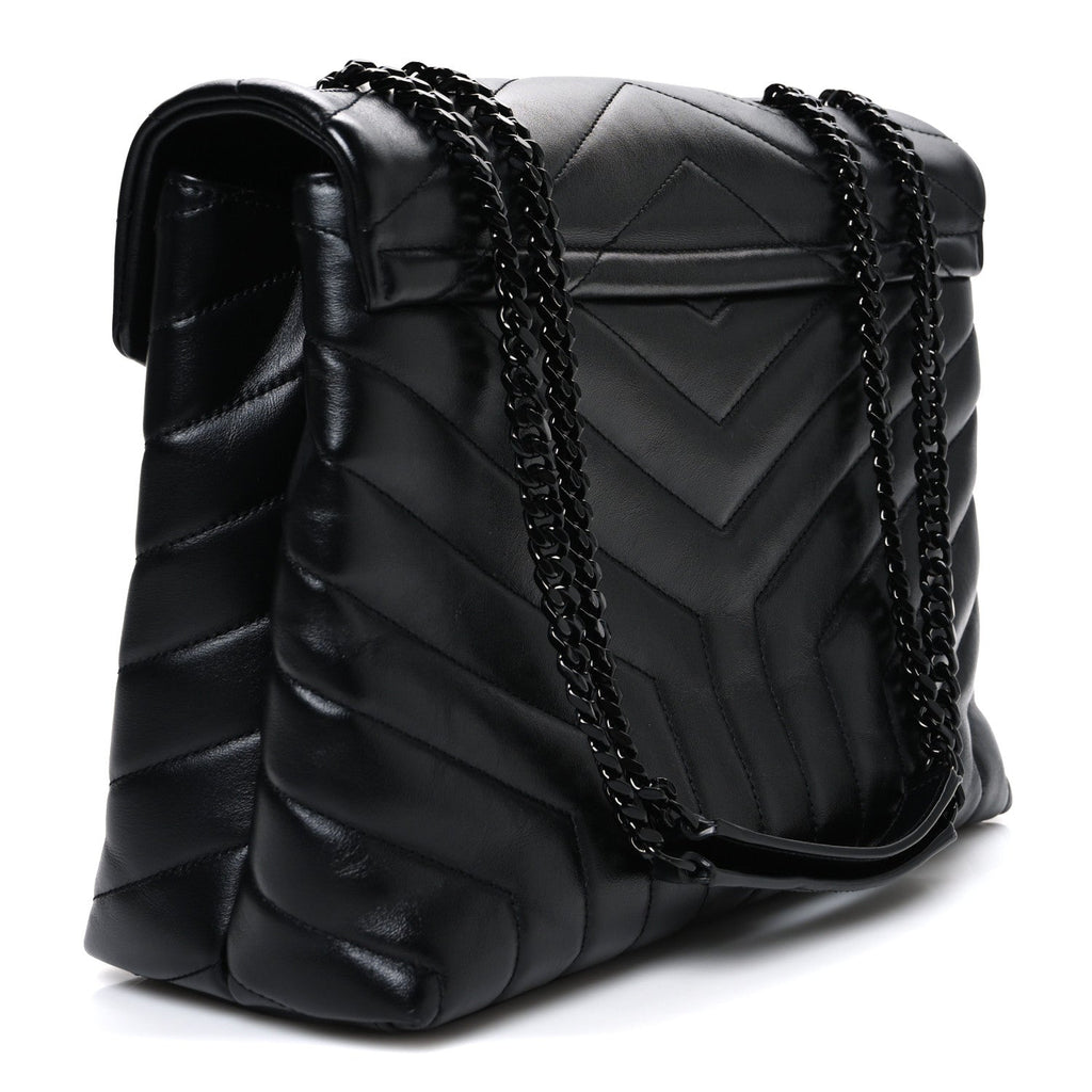 Calfskin Y Quilted Monogram Monochrome Medium Loulou Chain Satchel Black