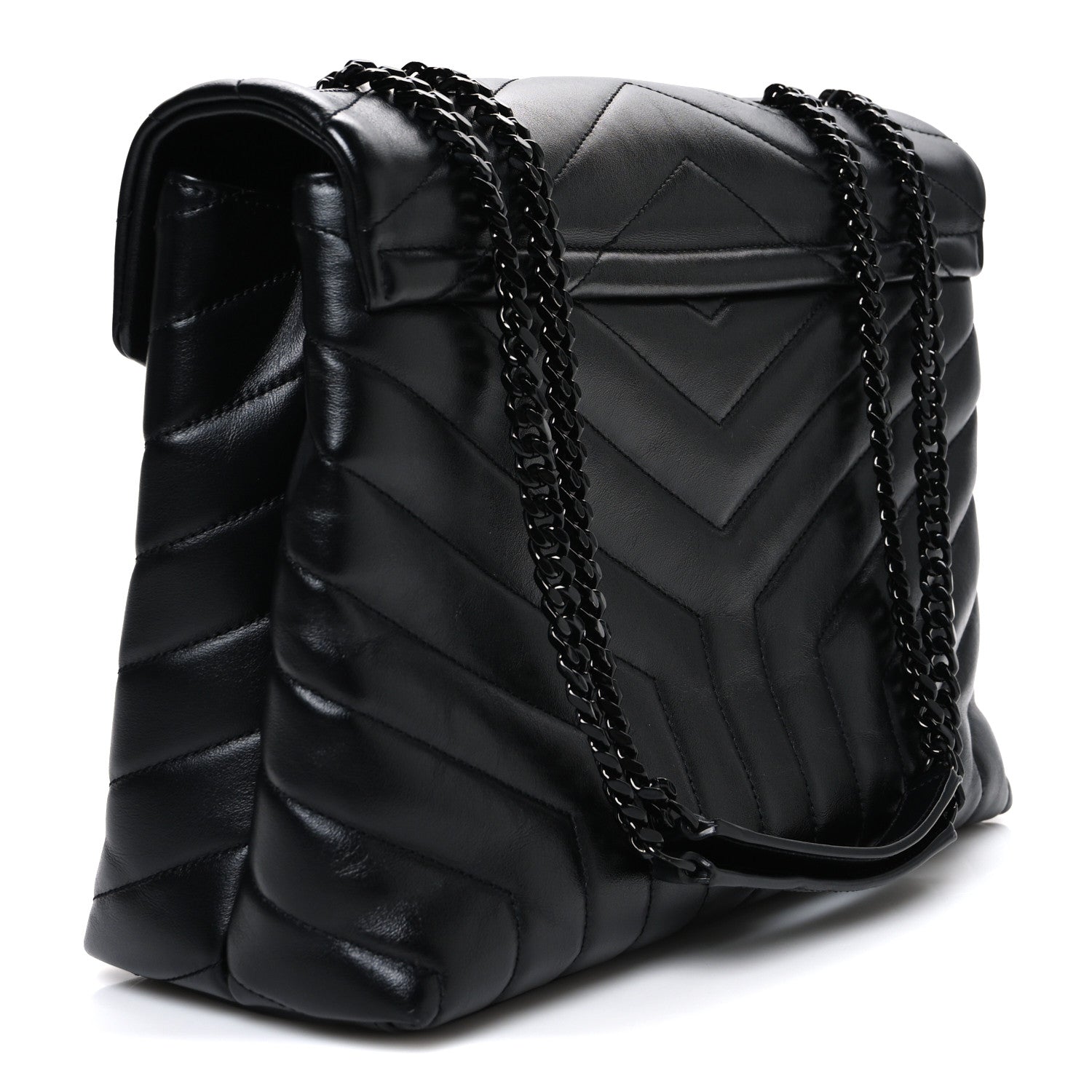 Calfskin Y Quilted Monogram Monochrome Medium Loulou Chain Satchel Black