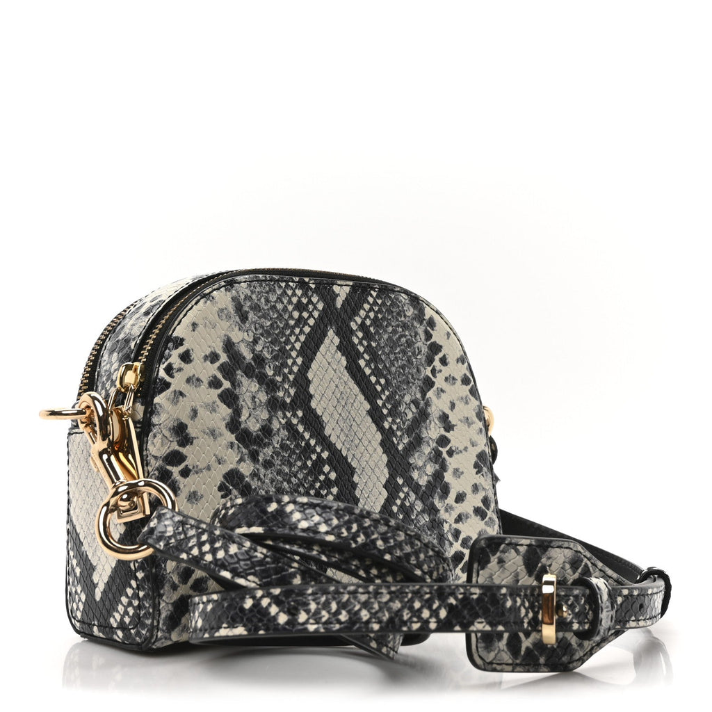 Calfskin Snakeskin Embossed Shutter Camera Crossbody Bag Black White