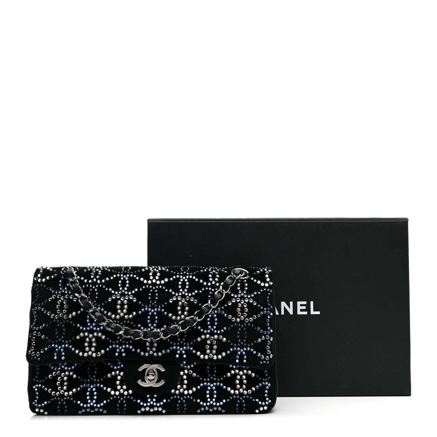 Velvet Crystal Medium Double Flap Black