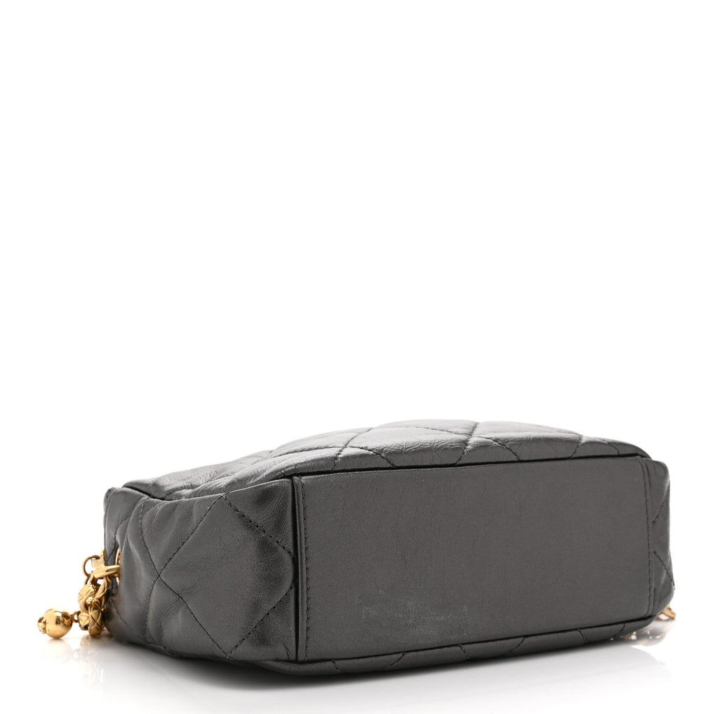 Metallic Calfskin Pearl Quilted CC Mini Camera Case Ruthenium