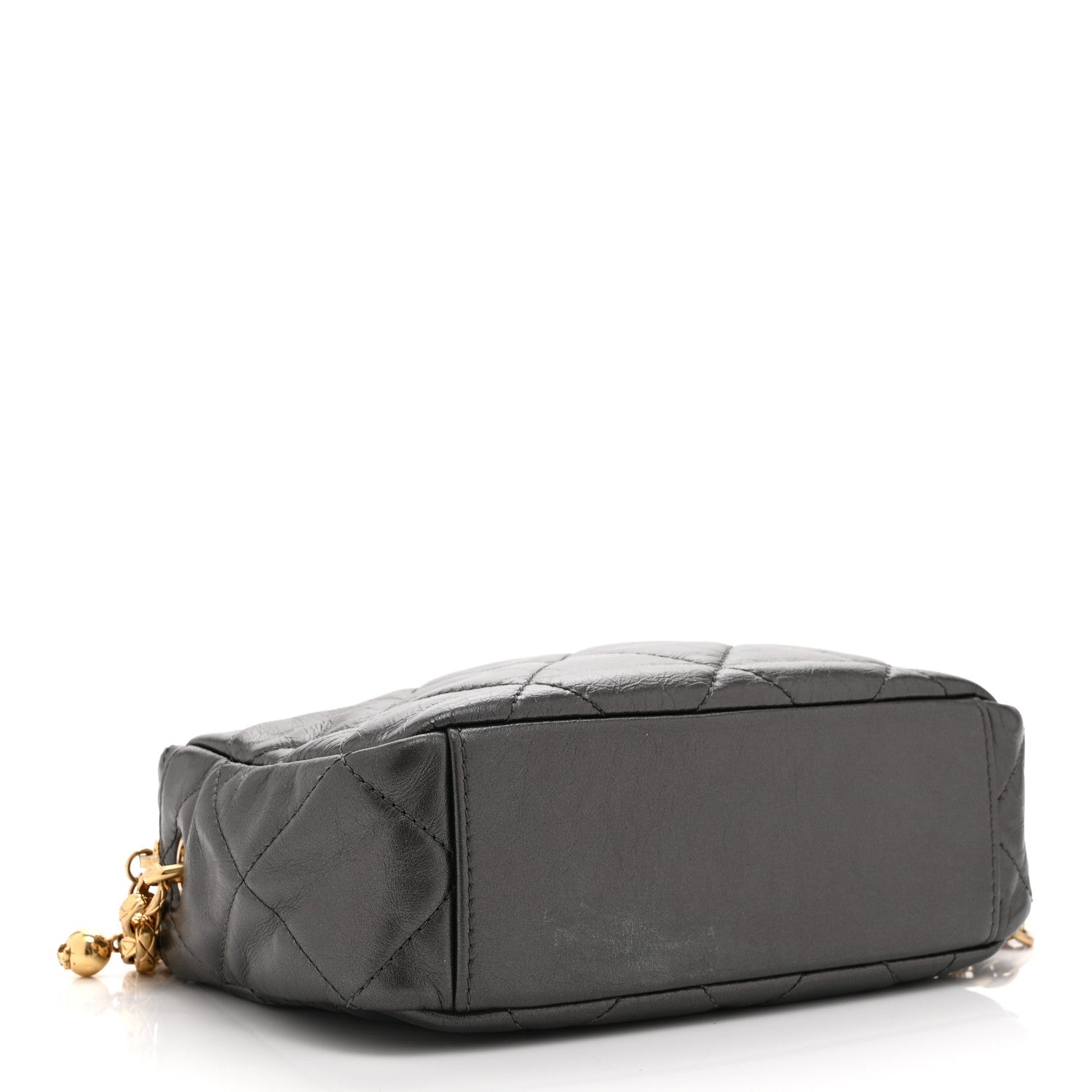 Metallic Calfskin Pearl Quilted CC Mini Camera Case Ruthenium