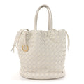 Calfskin Intrecciato Small Castello Bucket Bag White