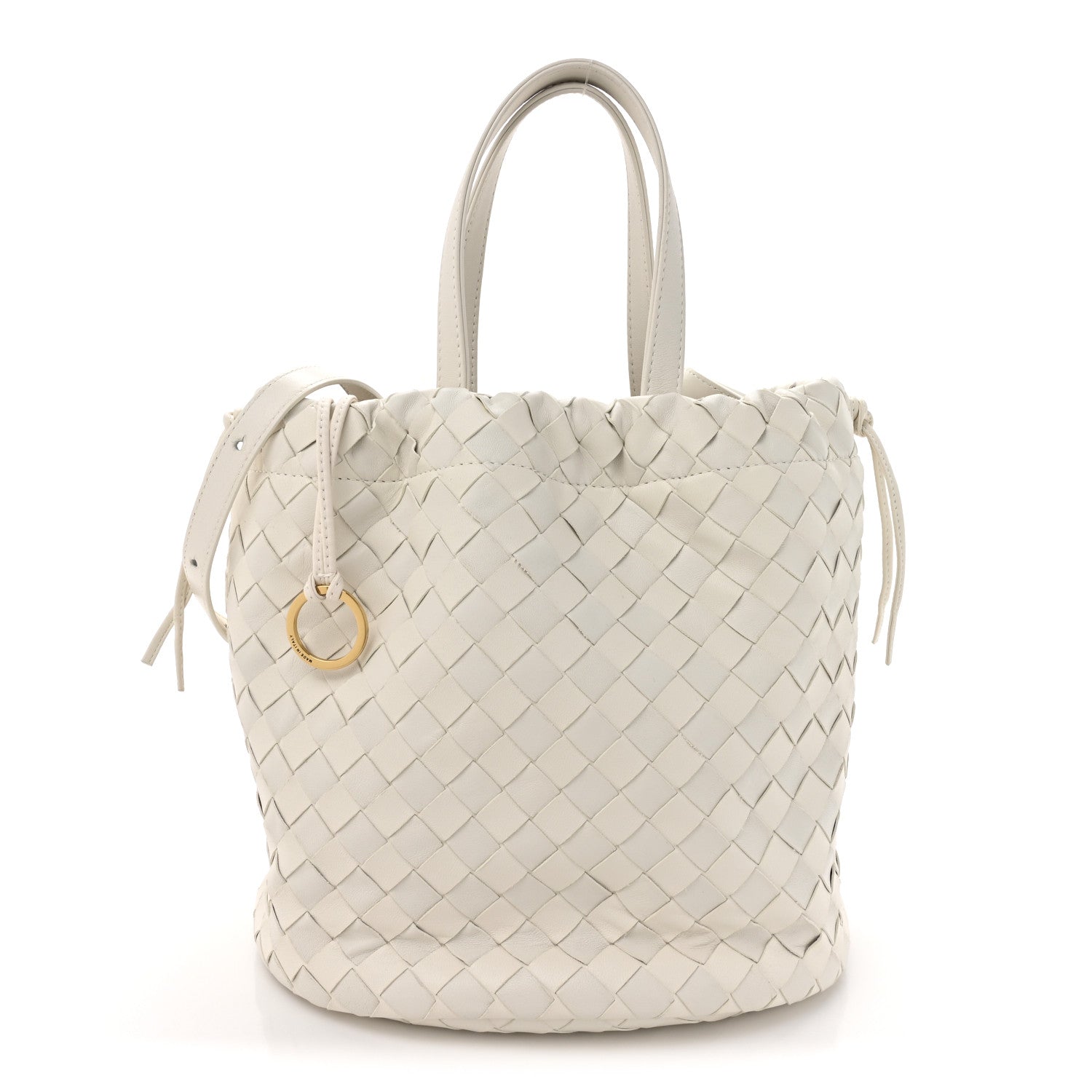 Calfskin Intrecciato Small Castello Bucket Bag White