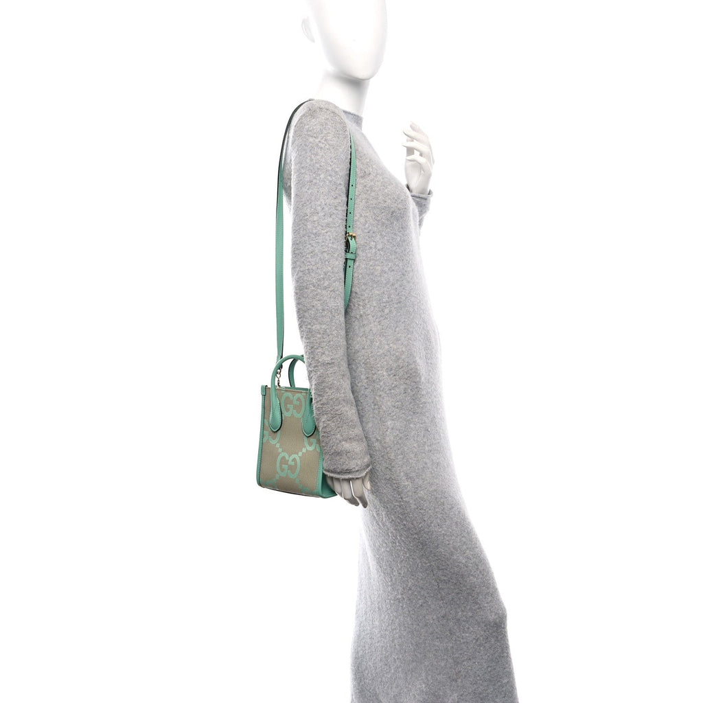 Monogram Jumbo GG Textured Dollar Calfskin Mini Tote Bag Pepperlight Mint