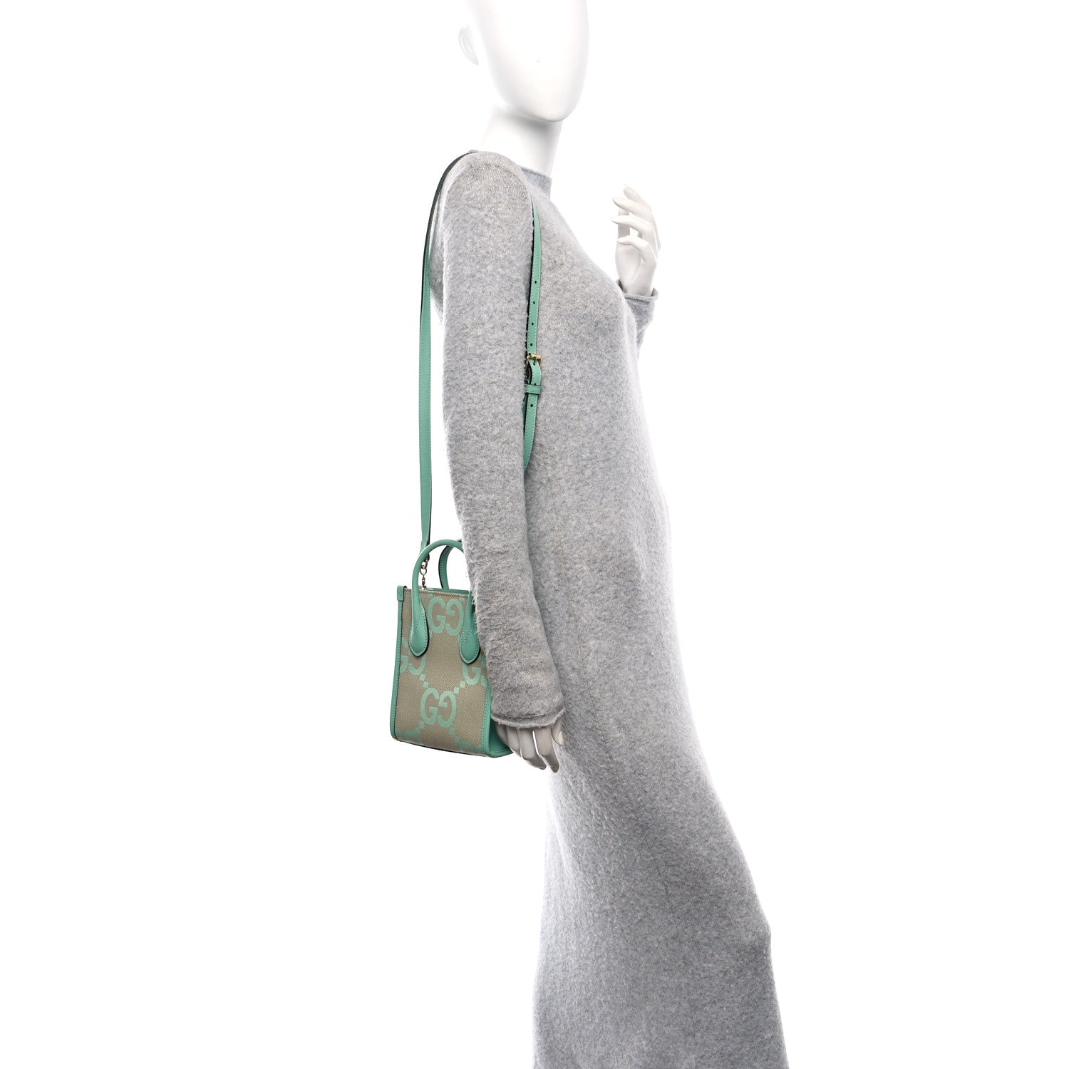 Monogram Jumbo GG Textured Dollar Calfskin Mini Tote Bag Pepperlight Mint