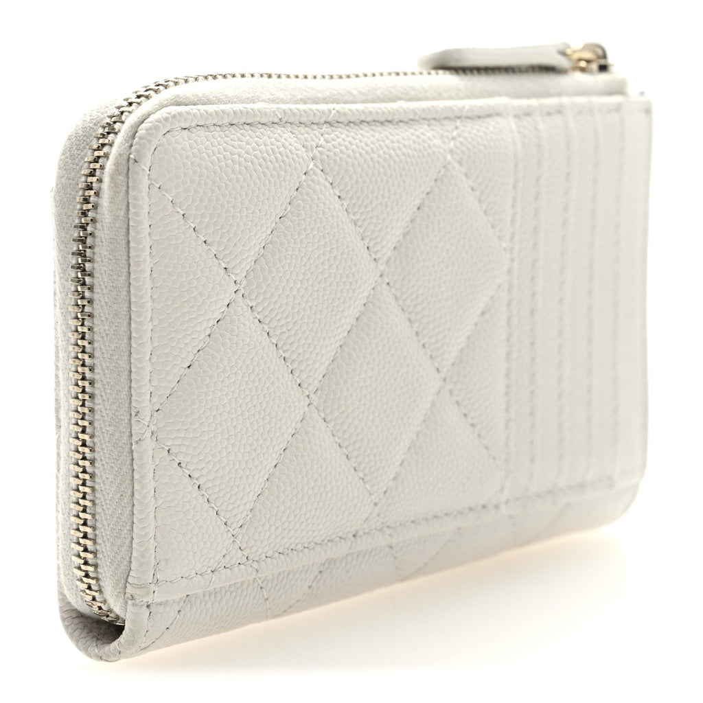 Caviar Quilted CC Logo Zip Around  Holder White