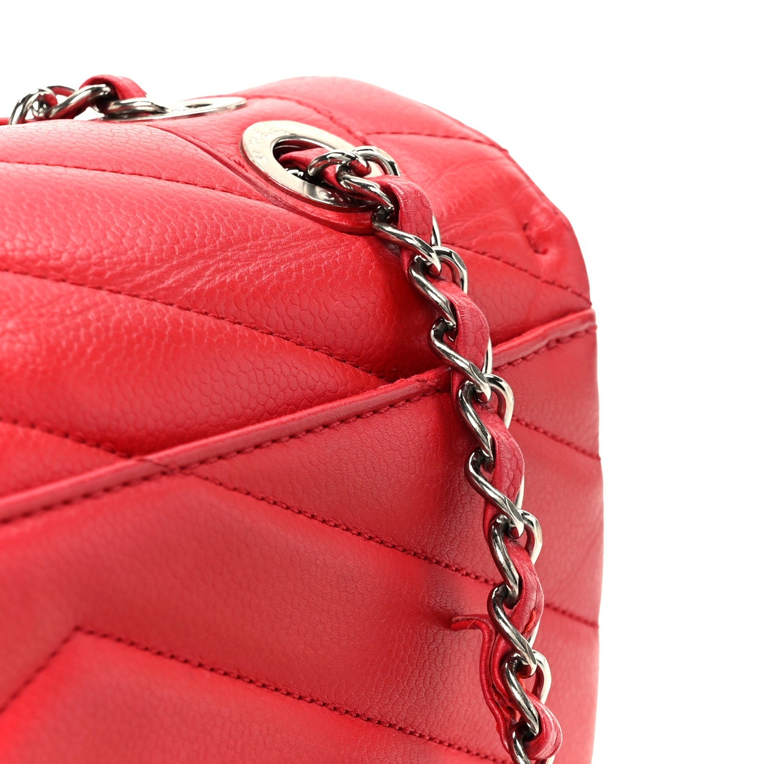 Caviar Chevron Quilted Single Flap Red